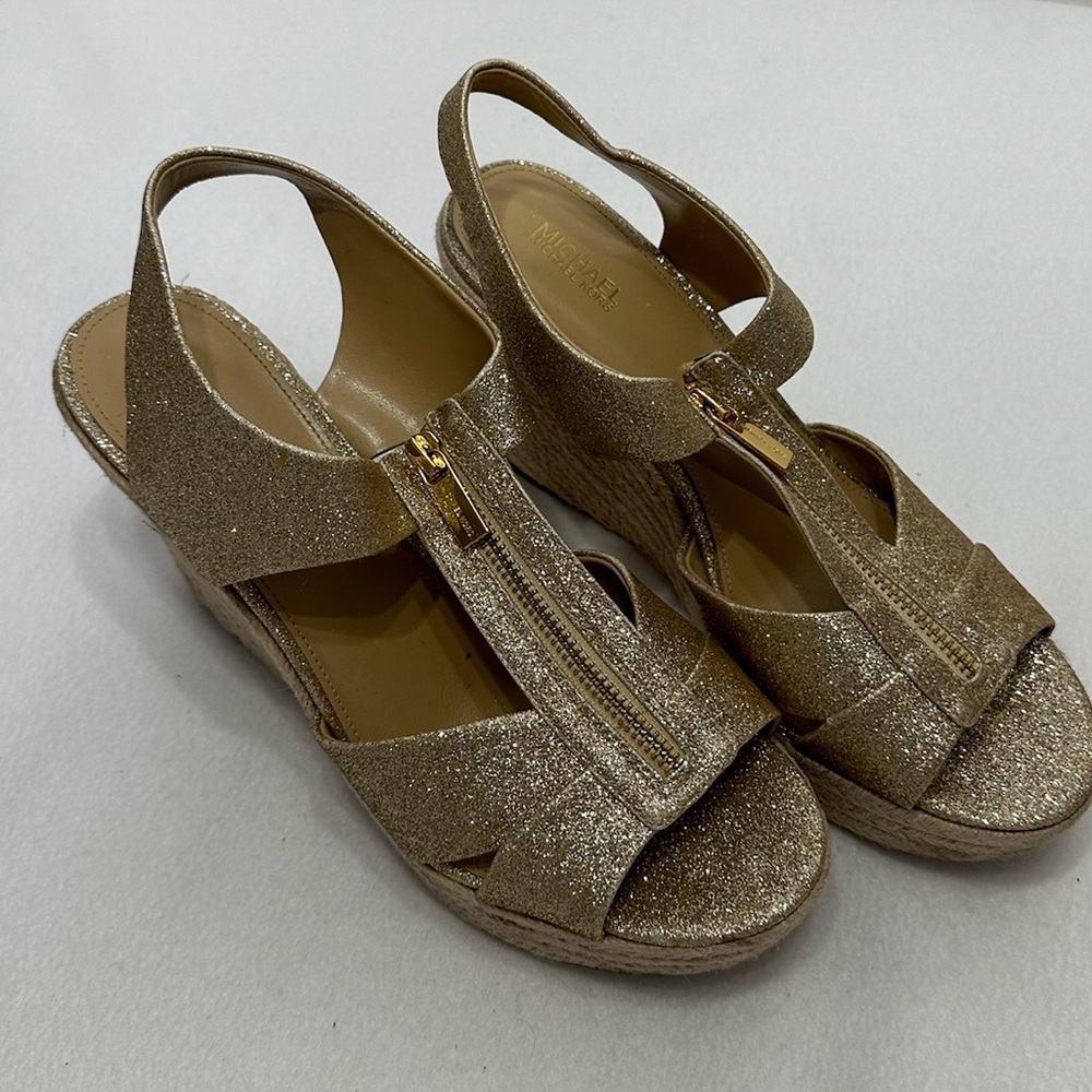 Michael Kors Berkley Gold Metallic Glitter Wedge Platform Espadrille US 9.5 NWOT - Picture 5 of 14